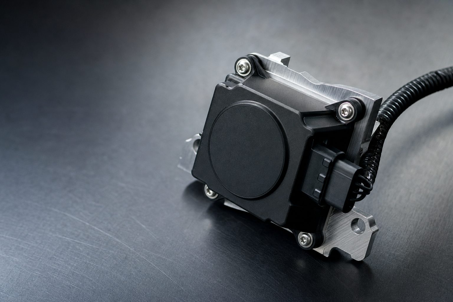 Automotive radar sensor on a machined bracket with a loomed wiring harness